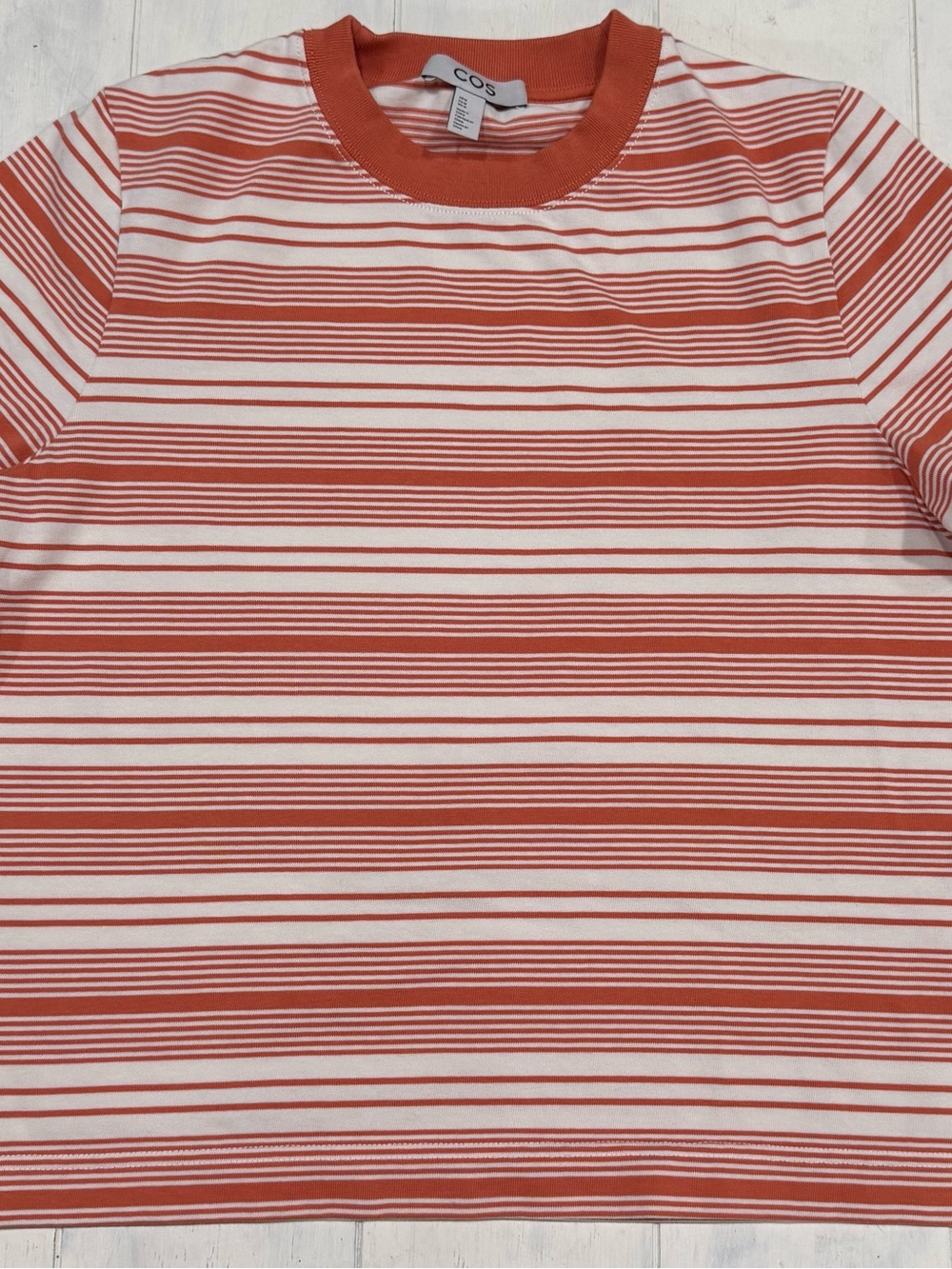 COS Women’s Clean cut Short-Sleeve Striped Tee in Rust and White